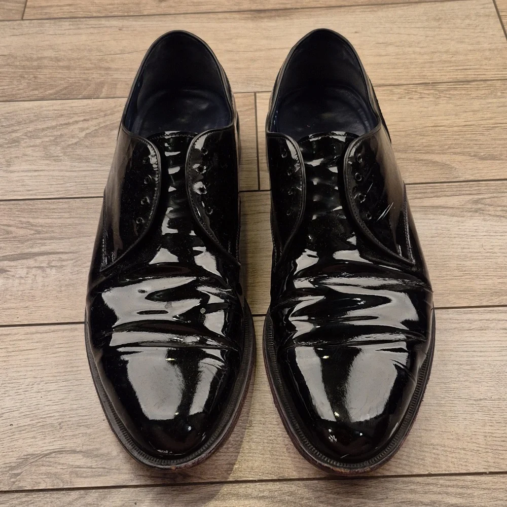SALVATORE FERRAGAMO Tux Black Patent‎ Leather Sz 12 D Oxfords Mens Dress Shoes